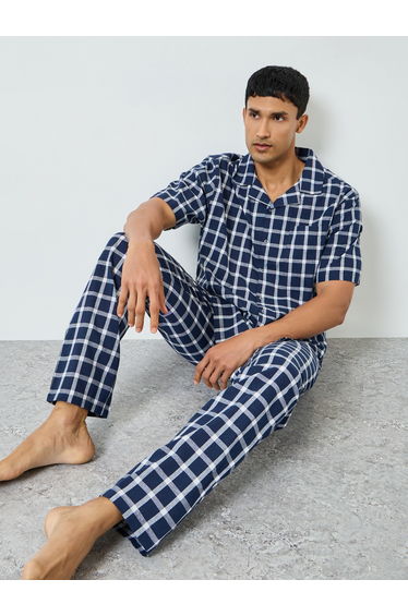 Relaxed Checked Short sleeve Shirt and Pyjama Set
