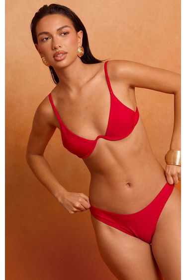 Deep Red Boomerang Tanga Bikini Bottoms