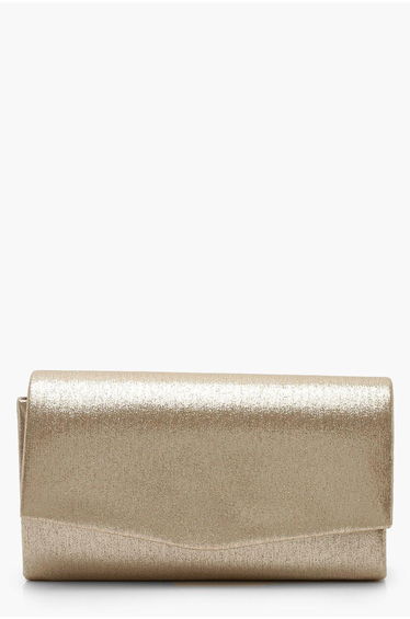 Structured Metallic Clutch Bag & Chain - gold