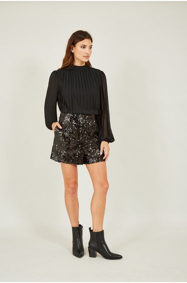 Yumi Black Sequin Mini Shorts