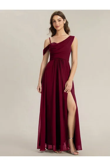 ever ERIKA|Thigh-High Slit Chiffon Dropped shoulders Bridesmaid Dress