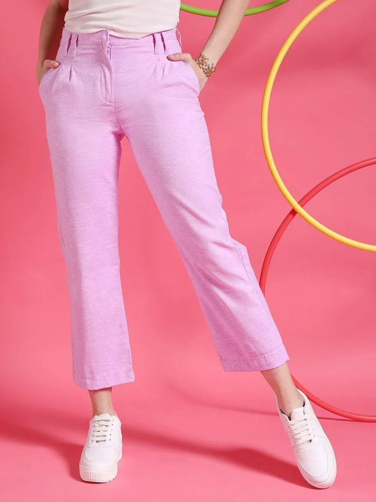 Women Purple Straight Fit Crop Pants - 1