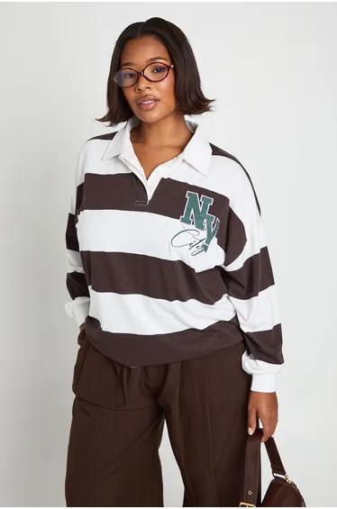 Plus NY Stripe Rugby Shirt - burgundy