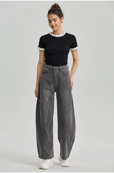 Wide Leg Barrel Denim Pants