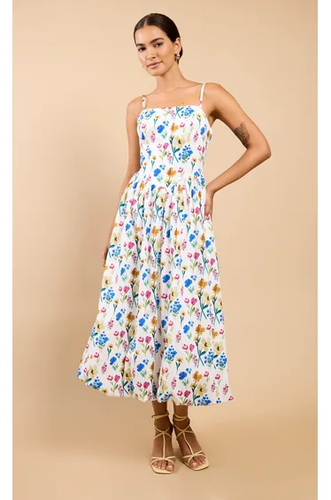 Leonora Floral Print Balloon Hem Midaxi Dress Vicky Pattison EDIT