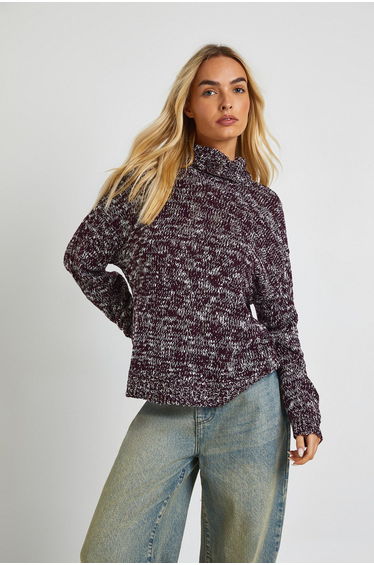 Roll Neck Marl Knit Jumper - aubergine