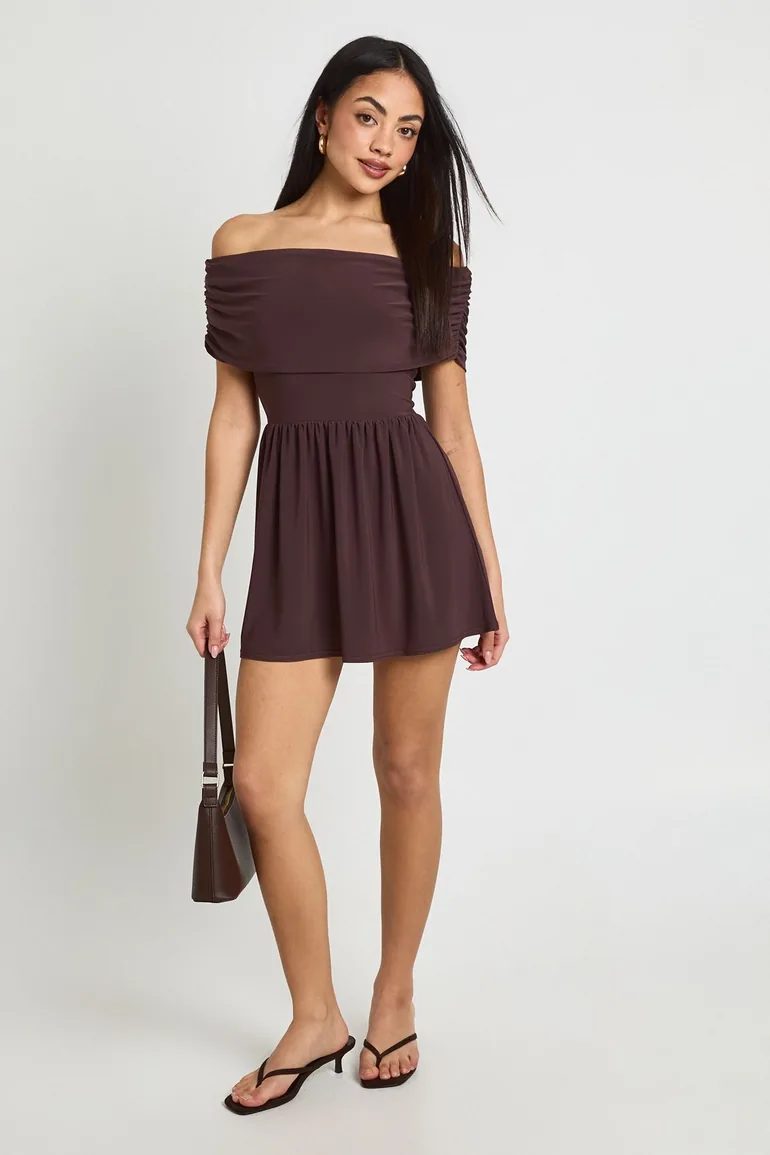 slinky skater dress Kaiia - Off Shoulder Mini Skater Dress - Women - Polyester/Elastane - 4 US