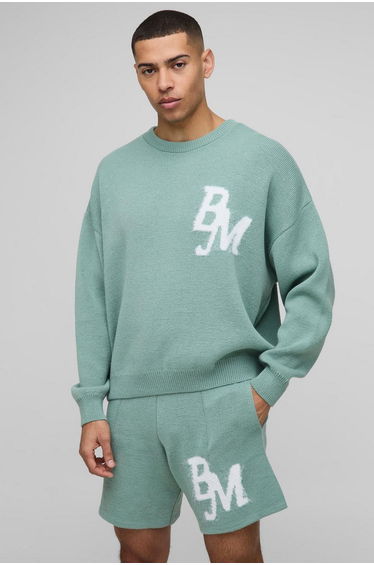 Boxy Fit Fluffy BM Knitted Jumper and Shorts Set