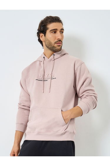 Men Pink Relaxed Fit Slogan Embossed Hoodie