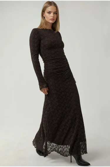 Maxi Lace Dress with Crew Neck