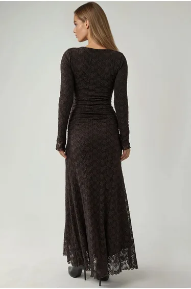 Maxi Lace Dress with Crew Neck