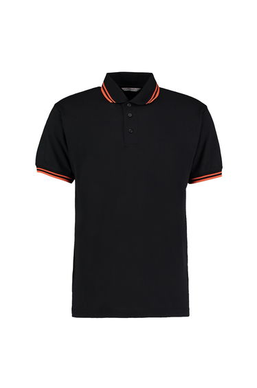 Kustom Kit Mens Tipped Cotton Pique Polo Shirt - Black/Orange