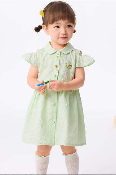 Girls' Short Sleeves Dress With Embroidery