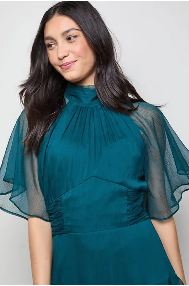 فستان ماكسي شيفون بكشكش بأكمام إينجيل