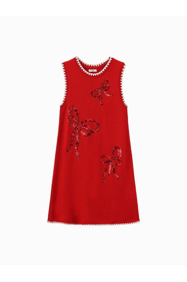 Girls' Sleeveless Dress with Sequin Bow Details