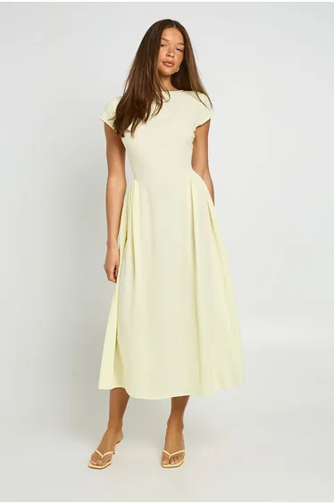 Textured Volume Skirt Midaxi Dress - lemon