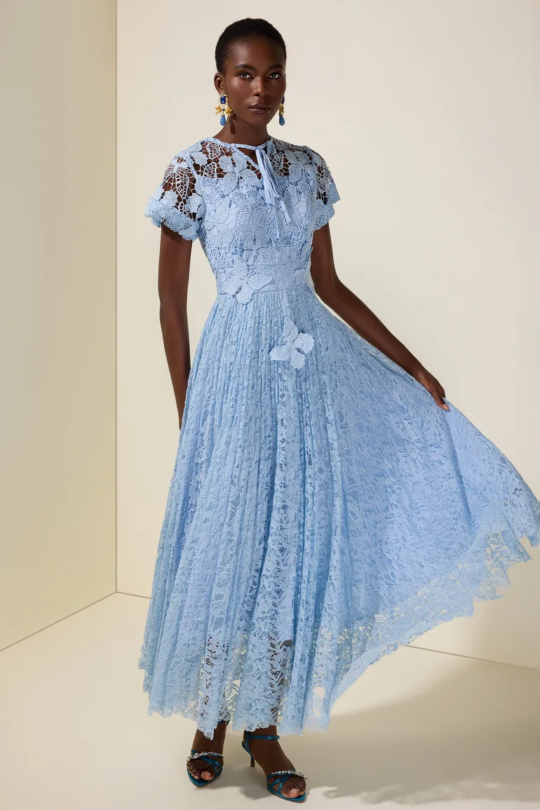 butterfly pleated dress Lace Butterfly Pleated Midi Dress JardinVue Blue : Premium Dresses :  VogaCloset Libya
