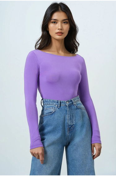 Women's lilac boat neck basic blouse