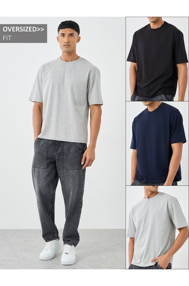 Set of 3 - Cotton Rich Oversized Crew Neck T-Shirt