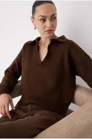 Brown Soft Textured Wide Pattern Knitwear Sweater