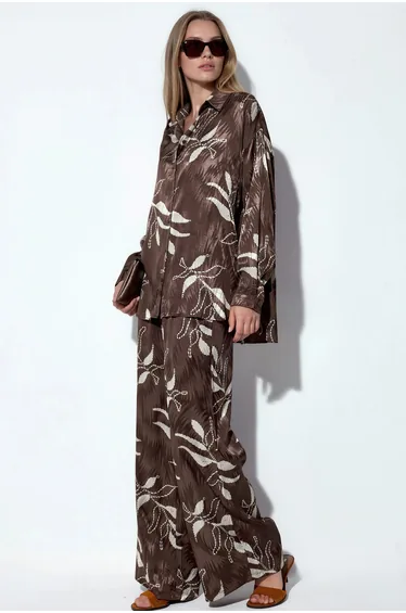 BDART Floral Shirt & High Waist Wide Leg Pants Two-Pieces Co-ord