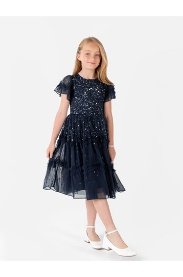 Mini Maya Navy Fully Embellished Midi Dress