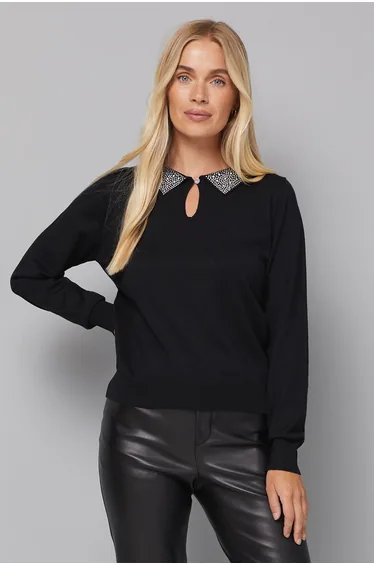 Petite Embellished Collar Knitted Jumper