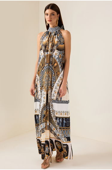Flavie Paisley Print Lace Up Sleeveless Midi Dress