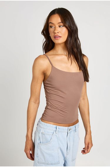 Tall Second Skin Strappy Square Neck Vest Top - mocha