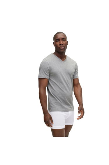 Boss Mens Logo V Neck T-Shirt (Pack of 3) - White/Grey/Black
