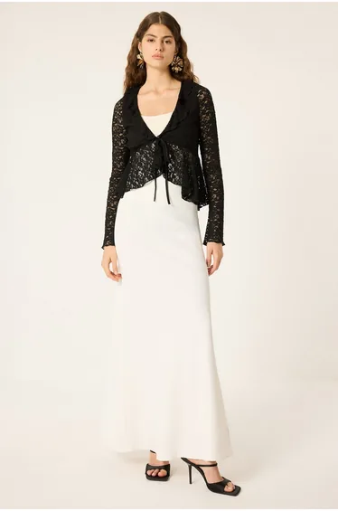 TIE-FRONT LACE BLOUSE