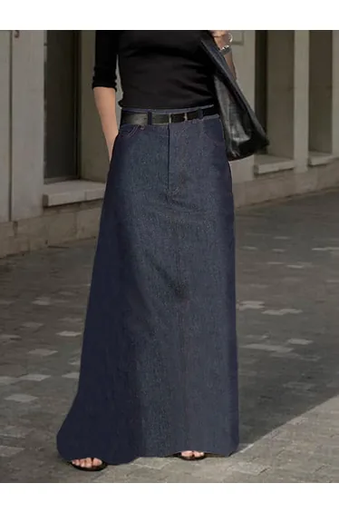 Loose No Belt Pockets Solid Color Skirts Bottoms