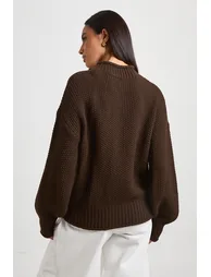 High Neck Roll Edge Knitted Jumper - chocolate - 2