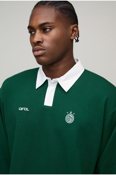 Oversized Circa 98 Heavy Loopback Rugby Polo - forest