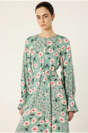 BELTED PATTERNED DRESS