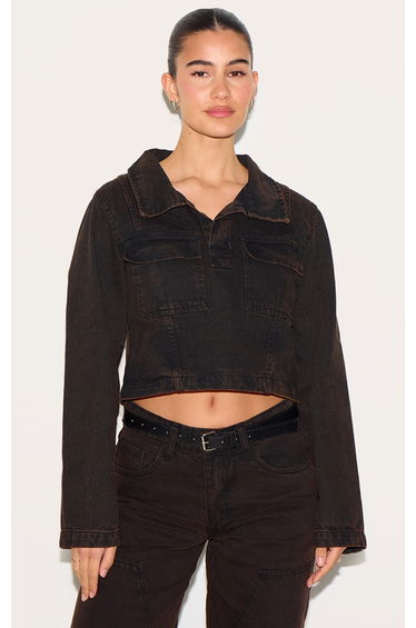 Dark Chocolate Long Sleeve Denim Rugby Shirt