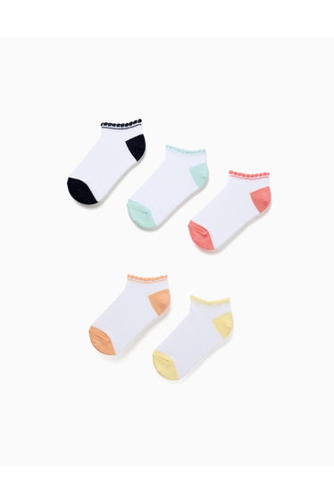 5 Pairs Of Ankle Socks With Wavy Cuffs For Girls, Multicolour