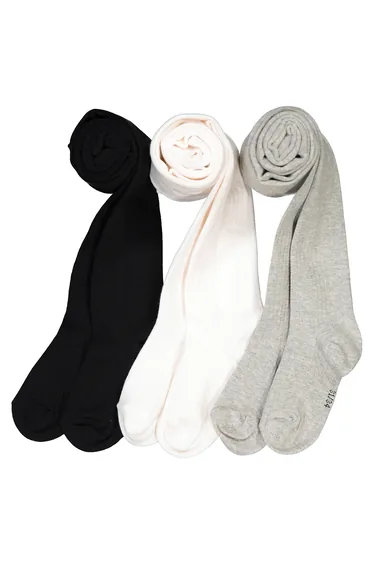 Pack of 3 Tights in Ribbed Cotton