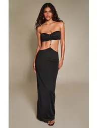 Black Soft Touch Bandeau Bead Detail Cut Out Maxi Dress