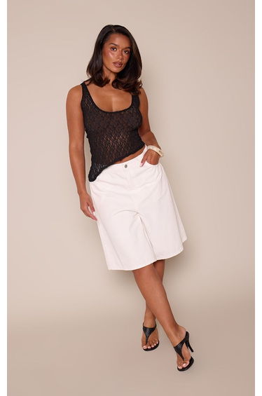 Shape Black Textured Asymmetrical Hem Top