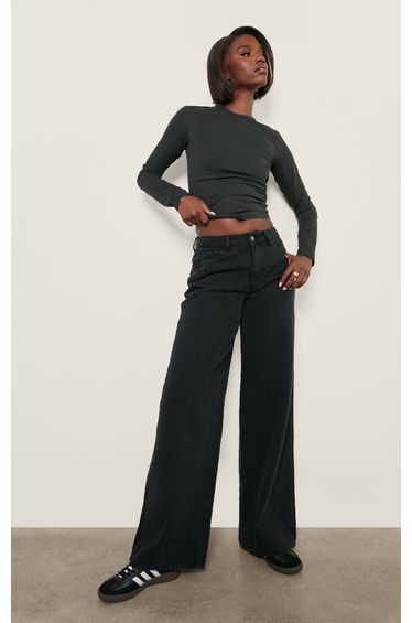 Tall Black Premium Cotton Long Sleeve Fitted Top