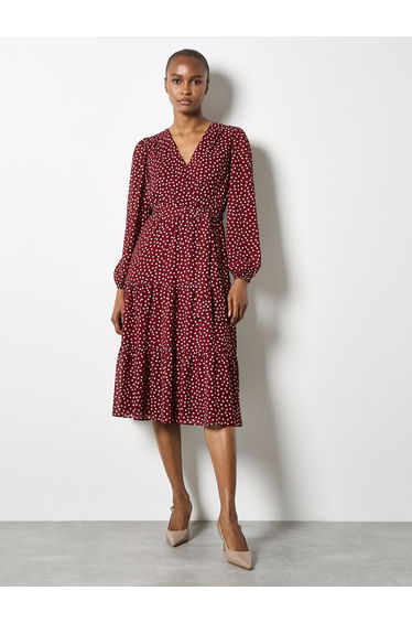 Polka Dot Chiffon Wrap Midi Dress