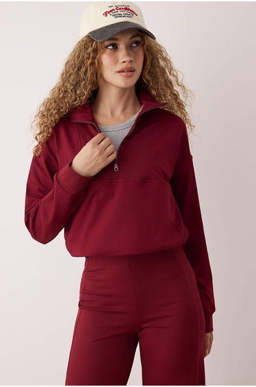 Claret Red Modal Fabric Relaxed Sweatshirt