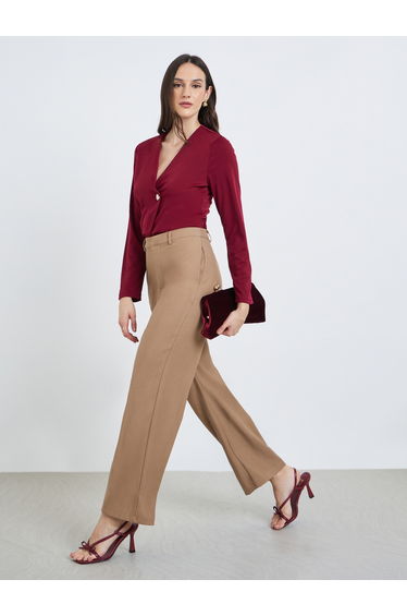 Women Beige Wide Leg Trousers