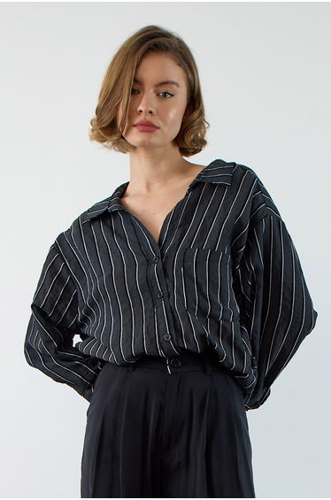 Black Striped Oversize/Wide Pattern Textured Shirt