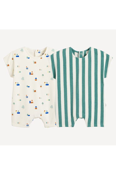 Pack of 2 Rompers in Printed Towelling