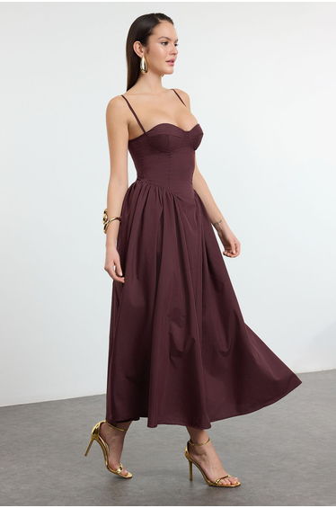 Brown A-Line Poplin Woven Dress