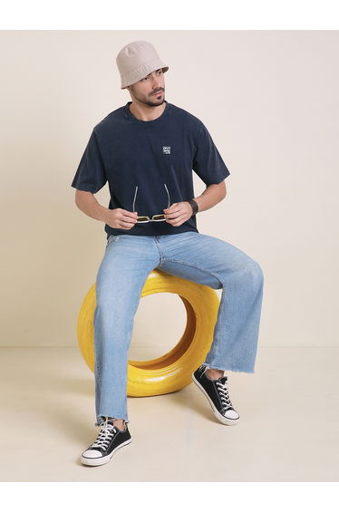 Men Oversized Acid Wash Printed T-Shirt