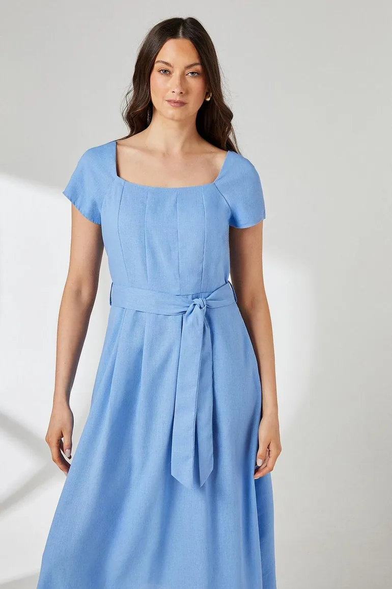 dress a line midi Ever-Pretty Elegant Pleated Chiffon Midi Semi Semi Formal Dress with Ruffled Sleeves Occasion Dress