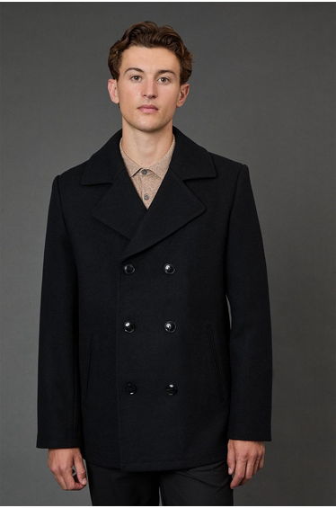 Black Signature Wool Blend Peacoat